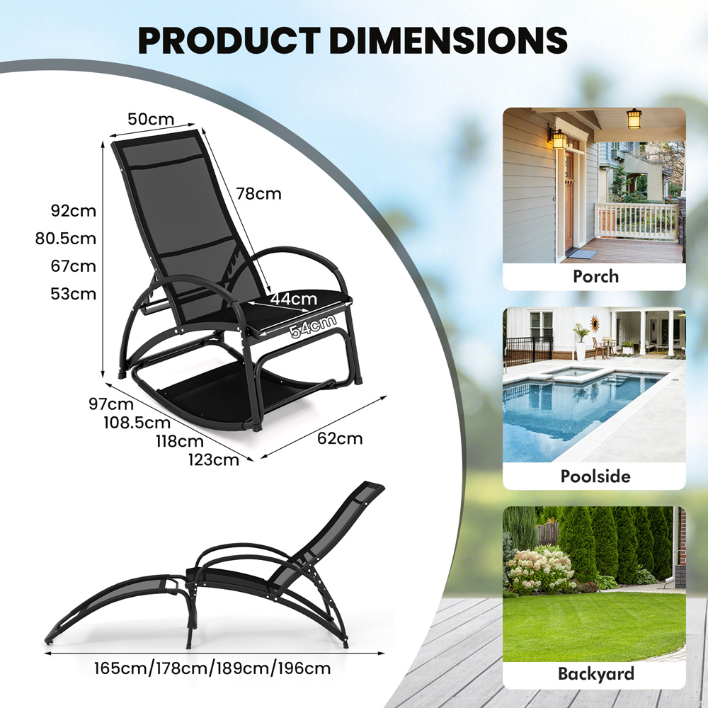 Costway Black 2 in 1 Rocking Outdoor Lounge Chair Image 9