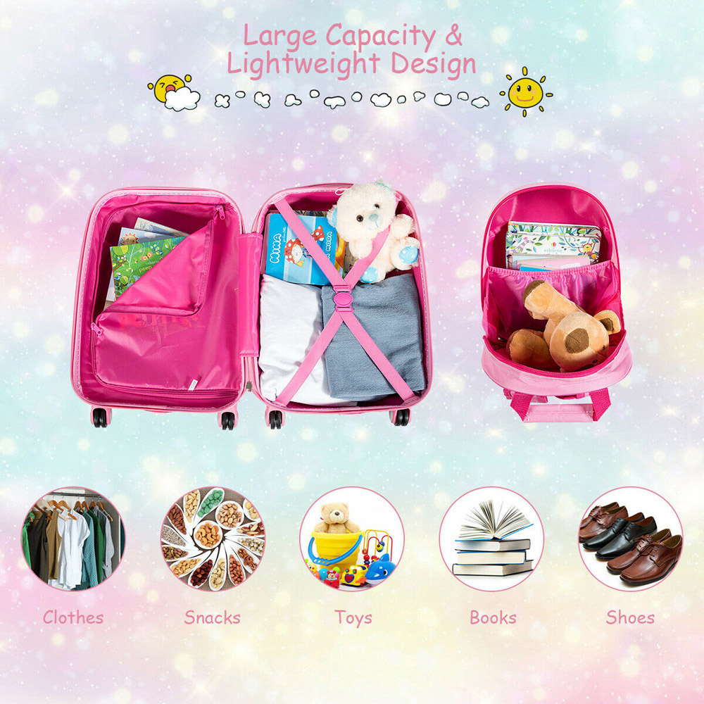 Costway Kids Pink Mermaid 2 Piece Luggage Set Image 9