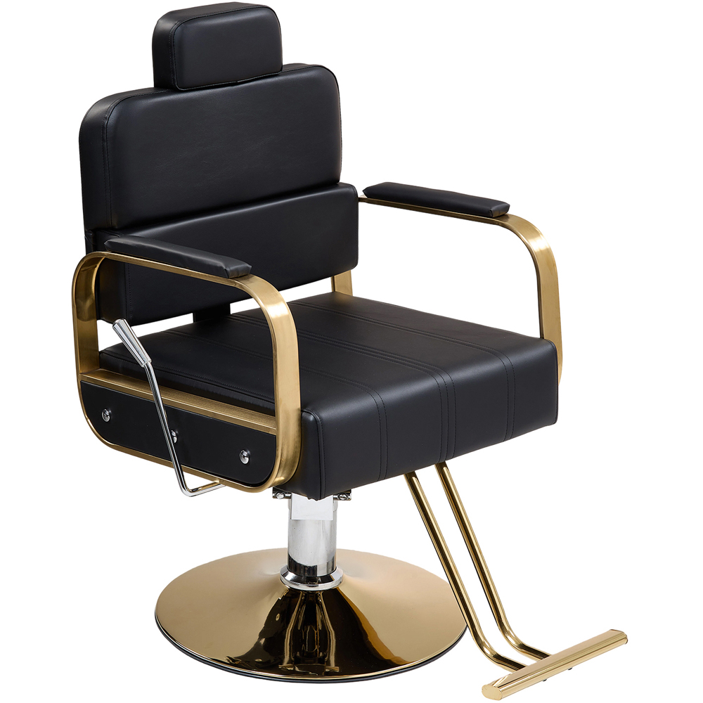 Living and Home Black and Gold Reclining Barber Chair with Hydraulic Lift Image 2