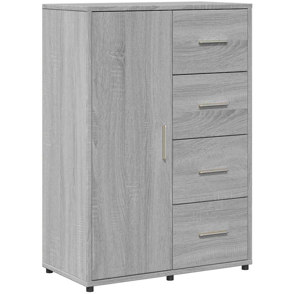 vidaXL Single Door 4 Drawer Grey Sonoma Wooden Sideboard Set of 2 Image 4