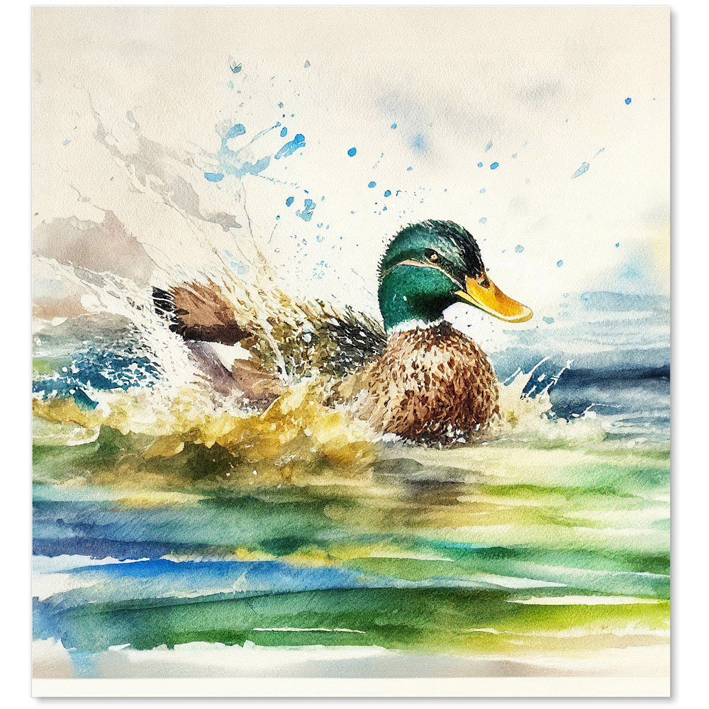 Warren Reed Designer Splashing Mallard Watercolour Glass Kitchen Splashback 65 x 60cm Image 2