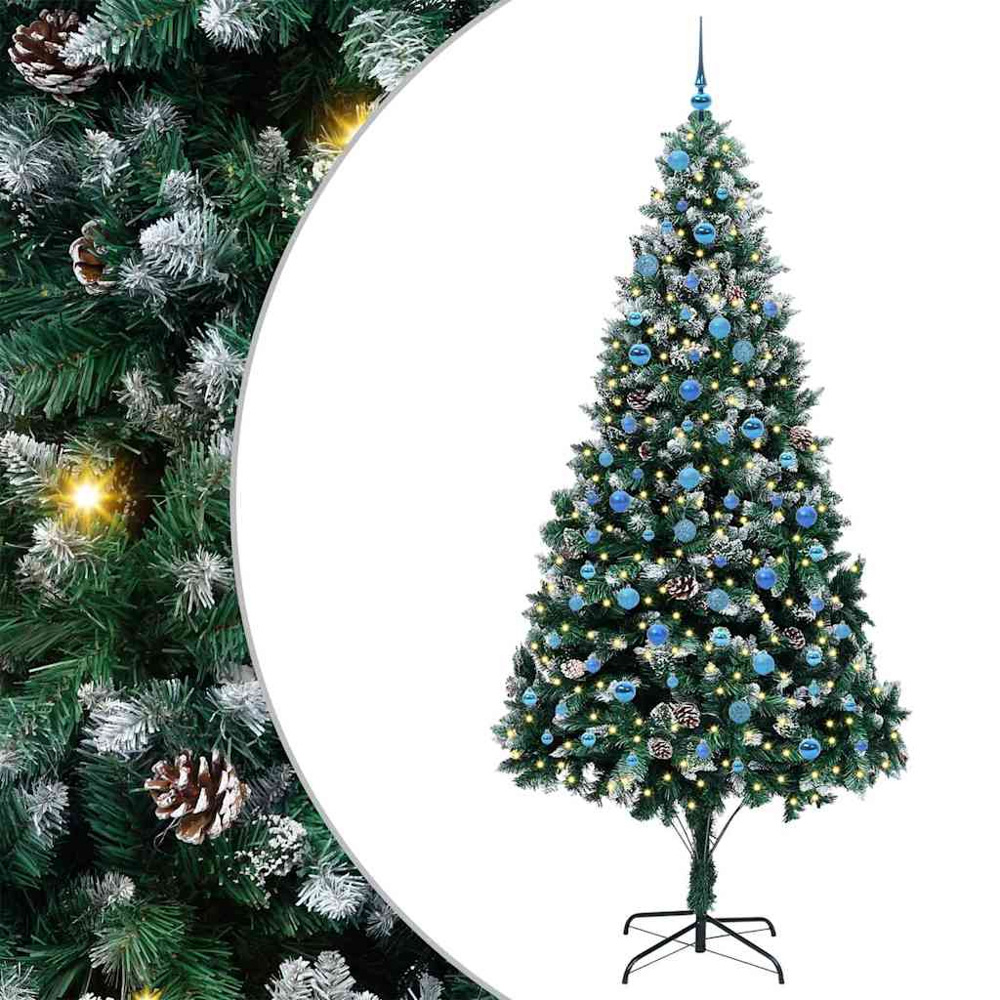 vidaXL Pre-Lit Blue Baubles Green Artificial Christmas Tree 8ft Image 2