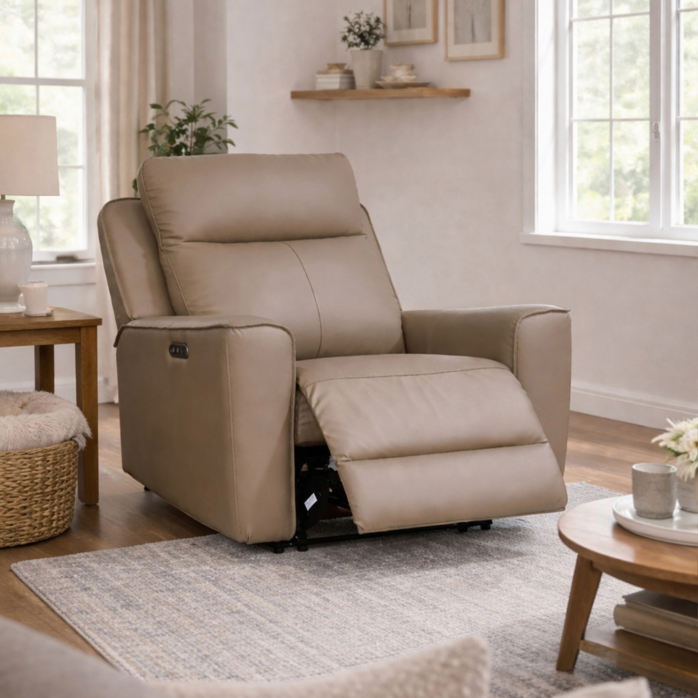 Aspire Elmhurst Mushroom Leather Power Recliner Armchair with USB and USB-C Charging Image 8