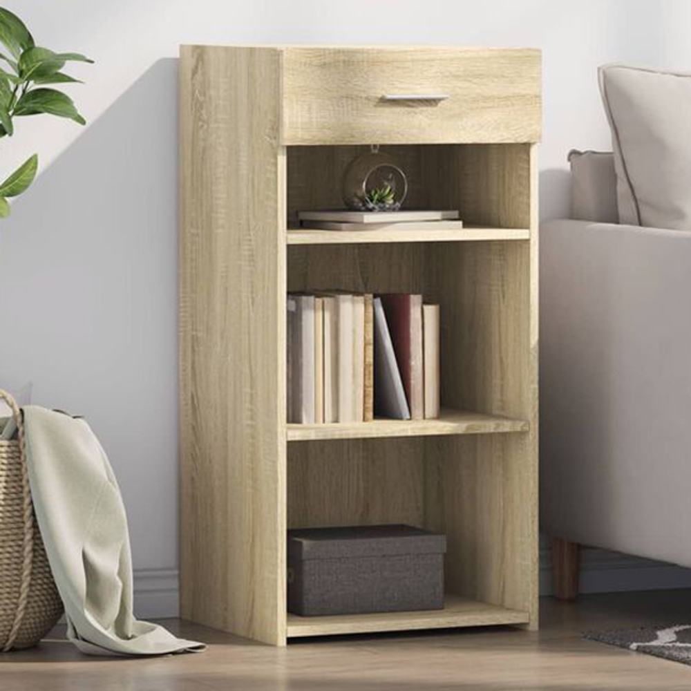 vidaXL Single Drawer 3 Shelf Sonoma Oak Slim Sideboard Image 1