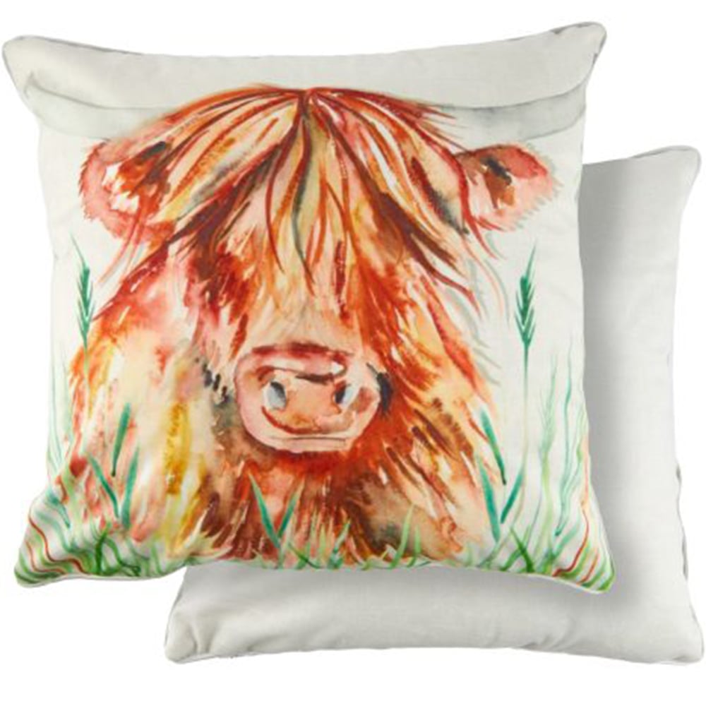 Serene Animal Watercolour Printed Cow Cushion Cover 43 x 43cm Image