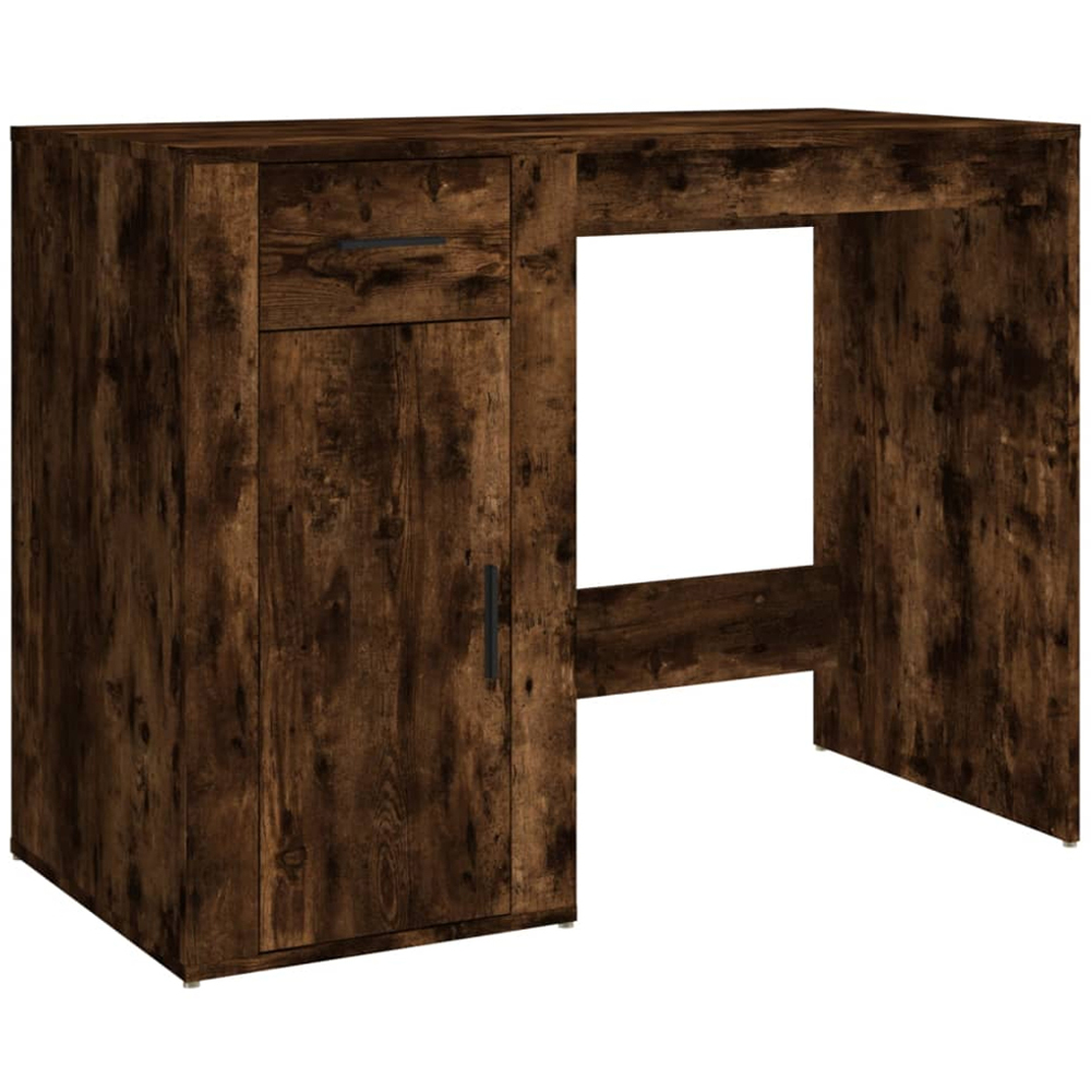 vidaXL Single Door Single Drawer Computer Desk Smoked Oak Image 2