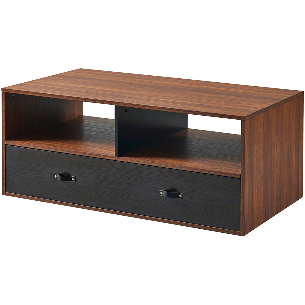 Teamson Home Henry 2 Drawer Single Shelf Walnut Wooden Faux Leather Coffee Table Image 2