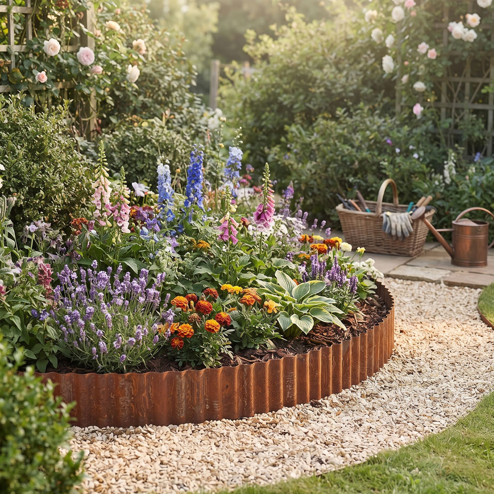 Living and Home 6m x 12.5cm Brown Metal Corrugated Flexible Garden Edging Image 3