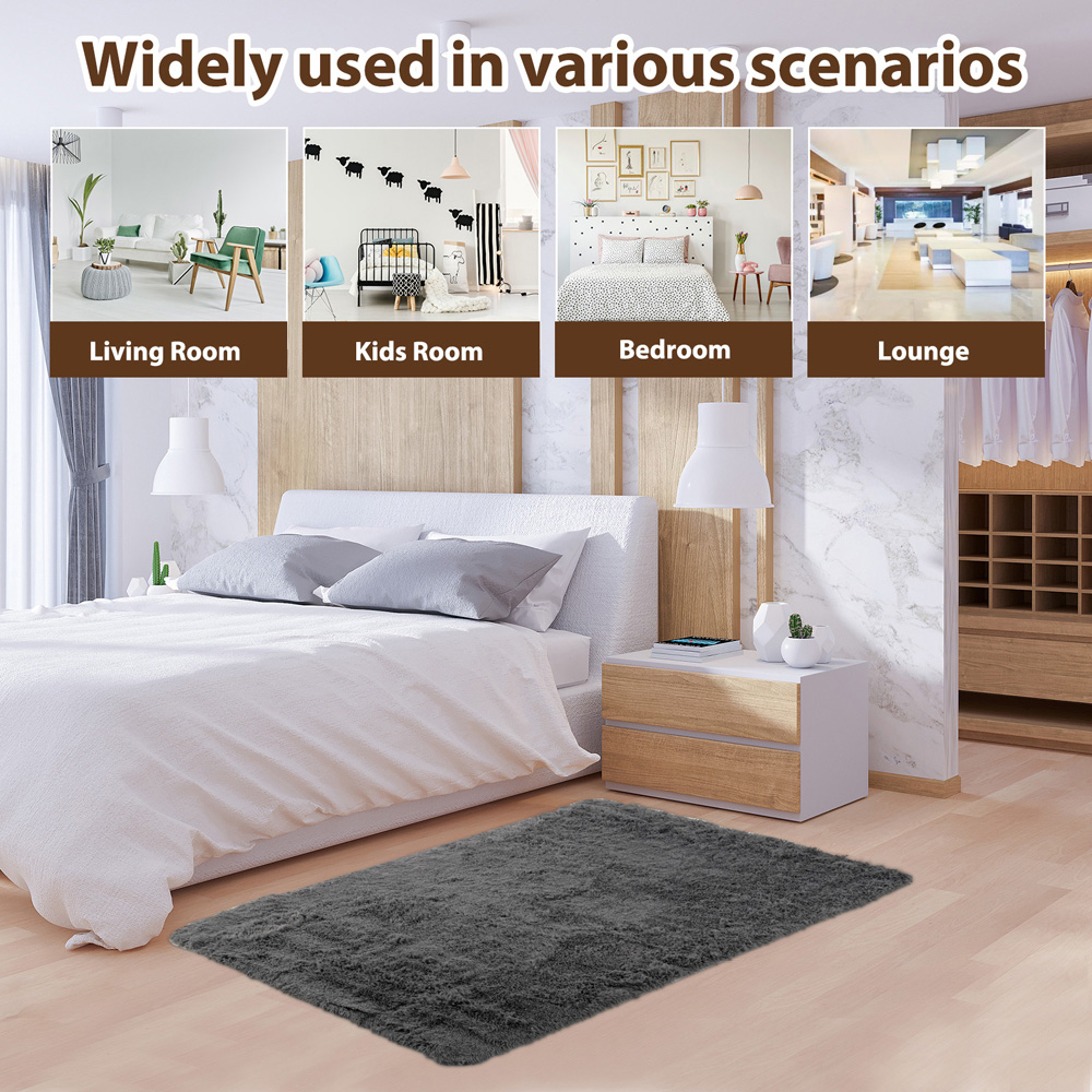 Costway Dark Grey Soft Shag Rug with Non Slip Grip Dots 120 x 180cm Image 8