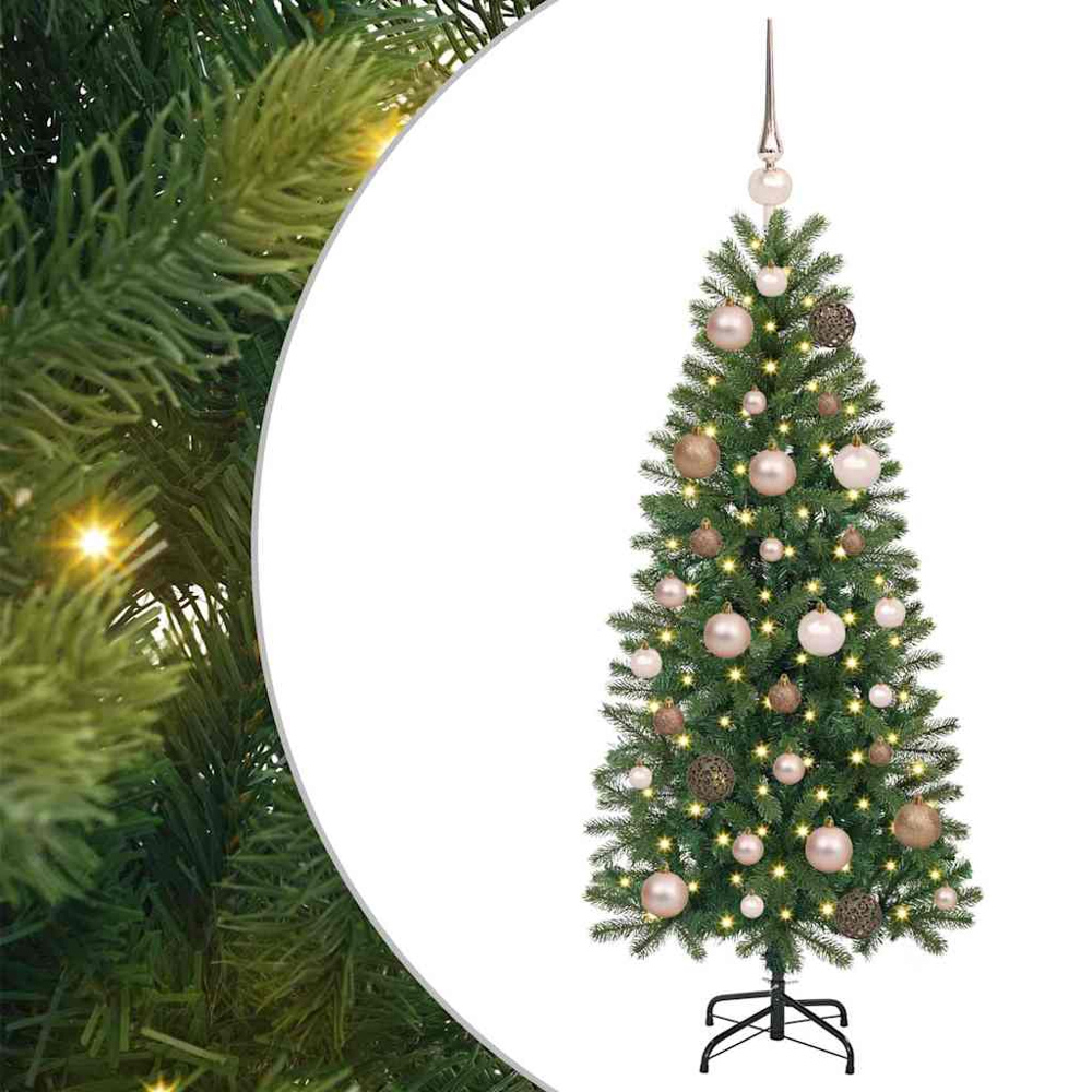 vidaXL Pre-Lit Rose Gold Baubles Green Artificial Christmas Tree 4ft Image 2