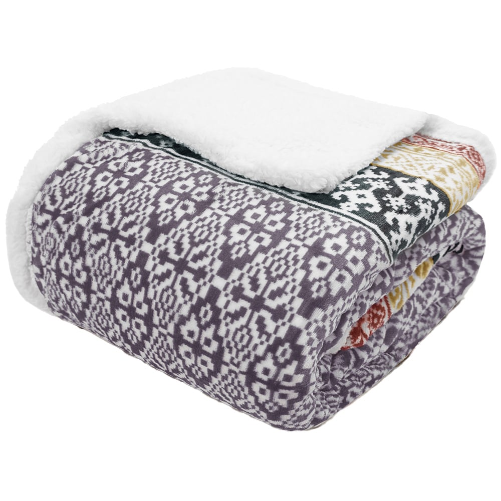 Velosso Charcoal Aztec Sherpa Backed Throw 130 x 180cm Image 1
