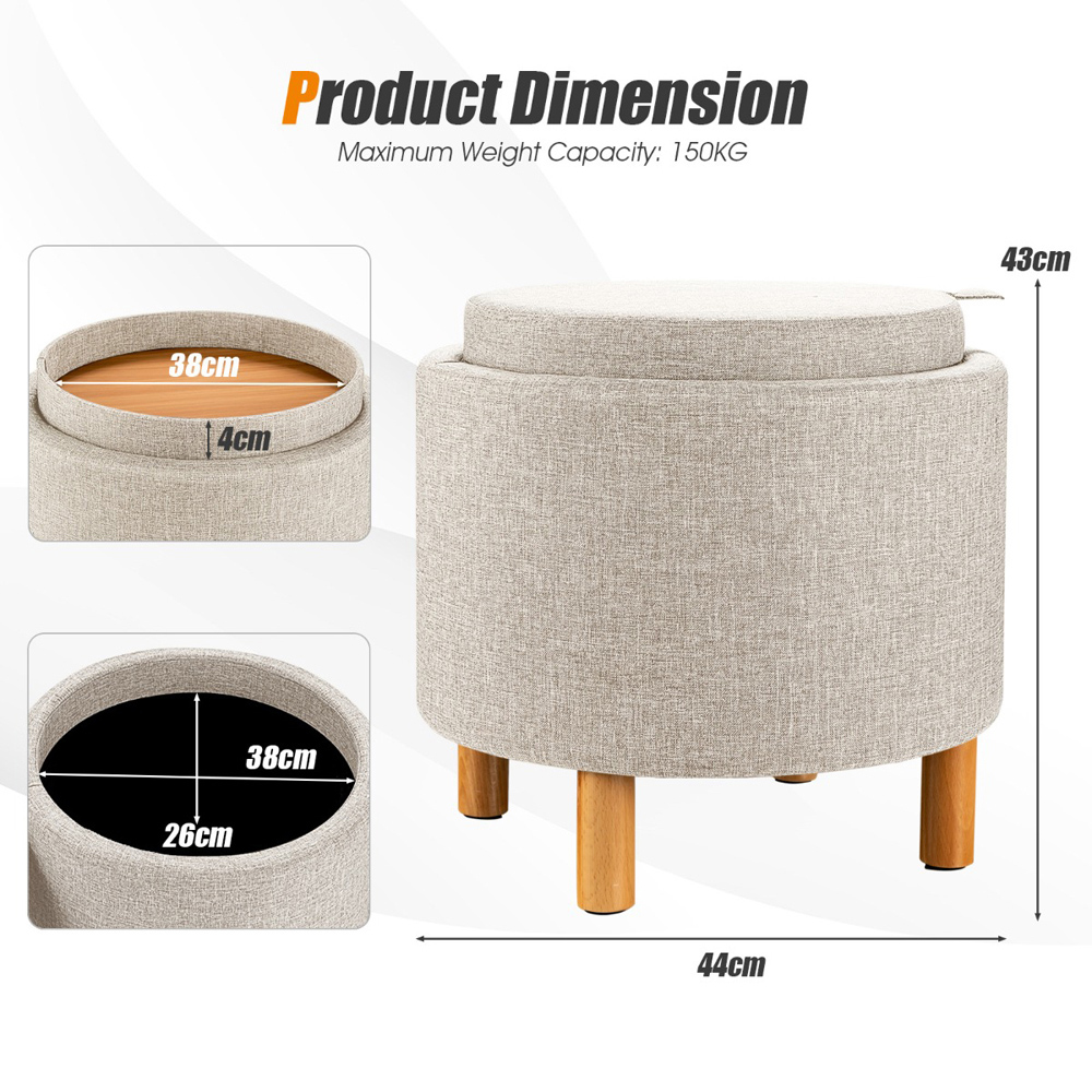 Costway Beige Round Padded Ottoman Stool Image 9