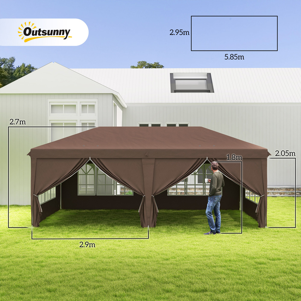 Outsunny 3 x 6m Brown Pop Up Gazebo with Sides Image 8