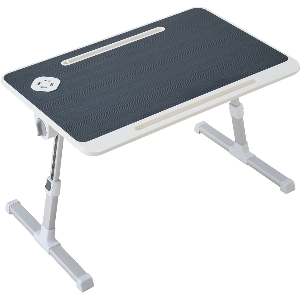 Living and Home Dark Grey and White Adjustable Laptop Bed Table with USB Ports and Drawer Image 1