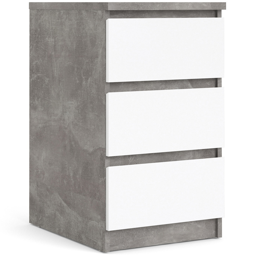 Florence 3 Drawer Concrete and White High Gloss Bedside Table Image 2