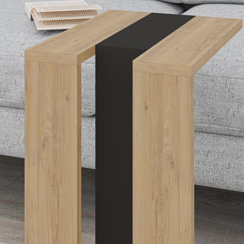 Decortie Muju Oak and Silky Black C Shape Side Table with Side Support Image 3
