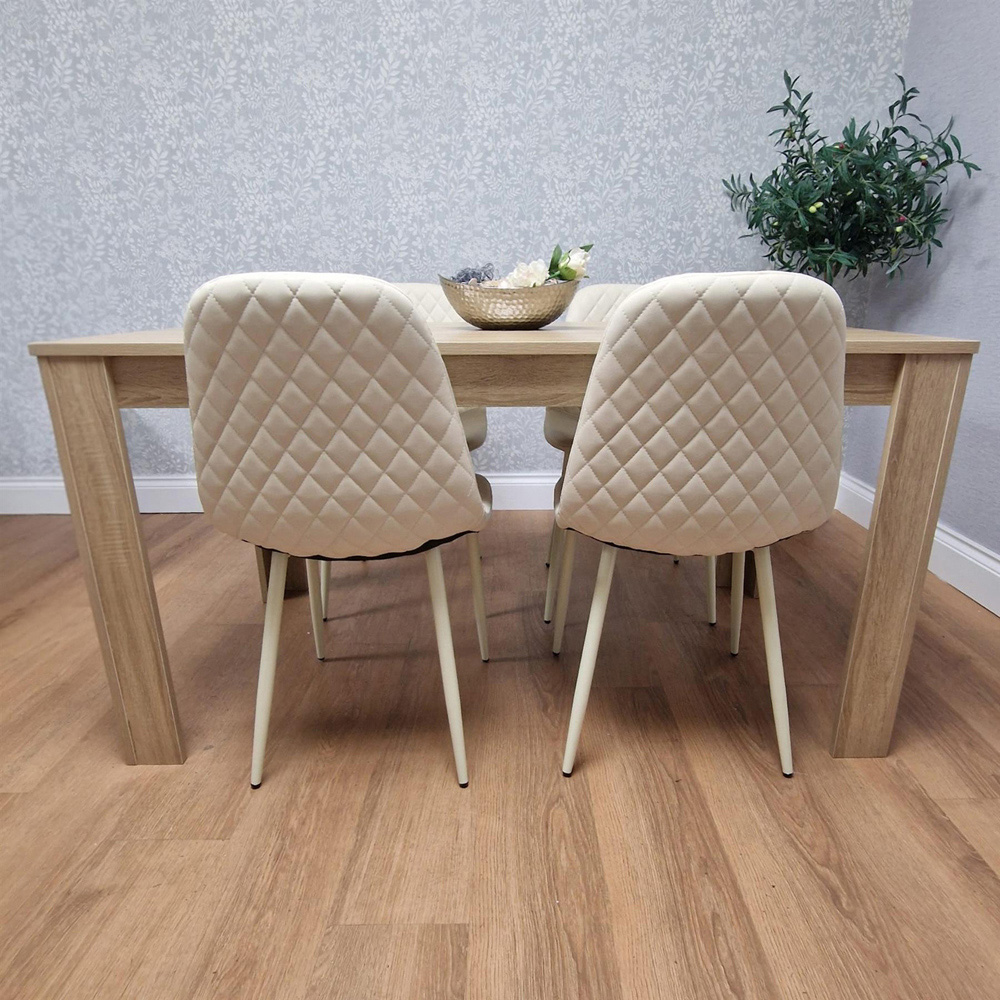 Portland 4 Seater Gem Pattern Dining Set Oak Effect and Cream Image 5