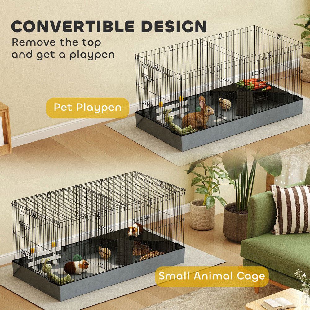 PawHut 2 in 1 Black Small Animal Cage and Playpen Image 8