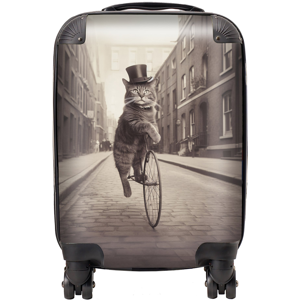 Warren Reed Designer Small Victorian Cat Riding A Bike Suitcase Image 1