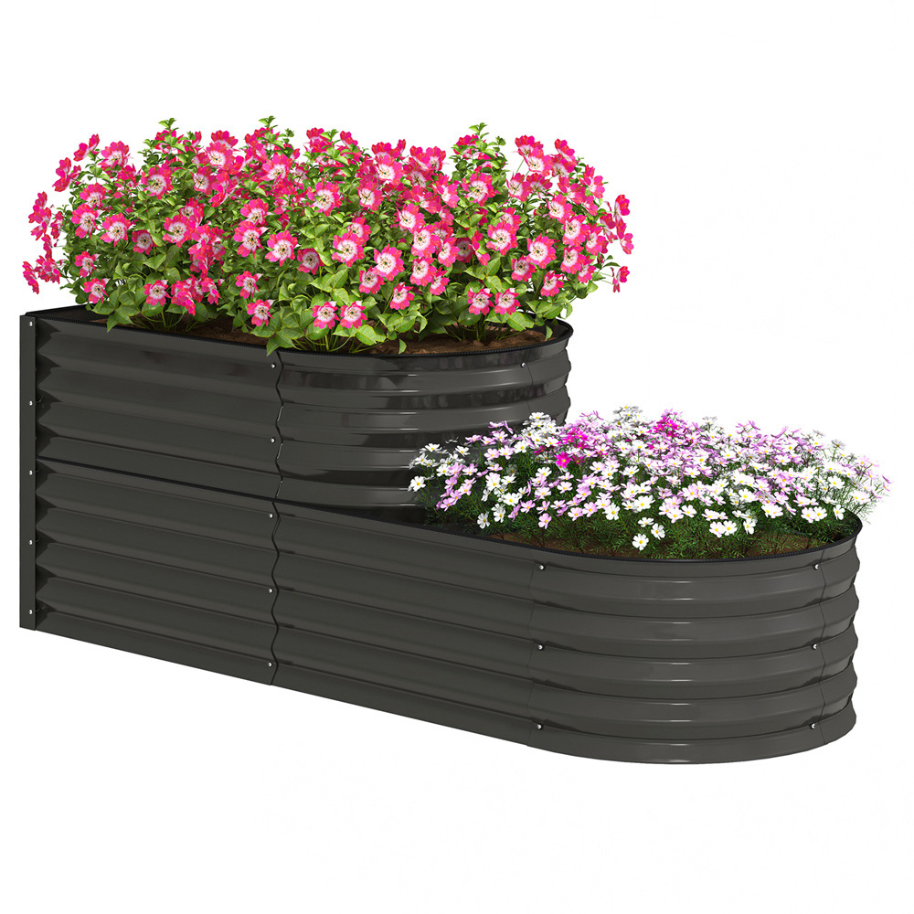 Outsunny 2 Tier Dark Grey Galvanised Raised Garden Bed Image 1
