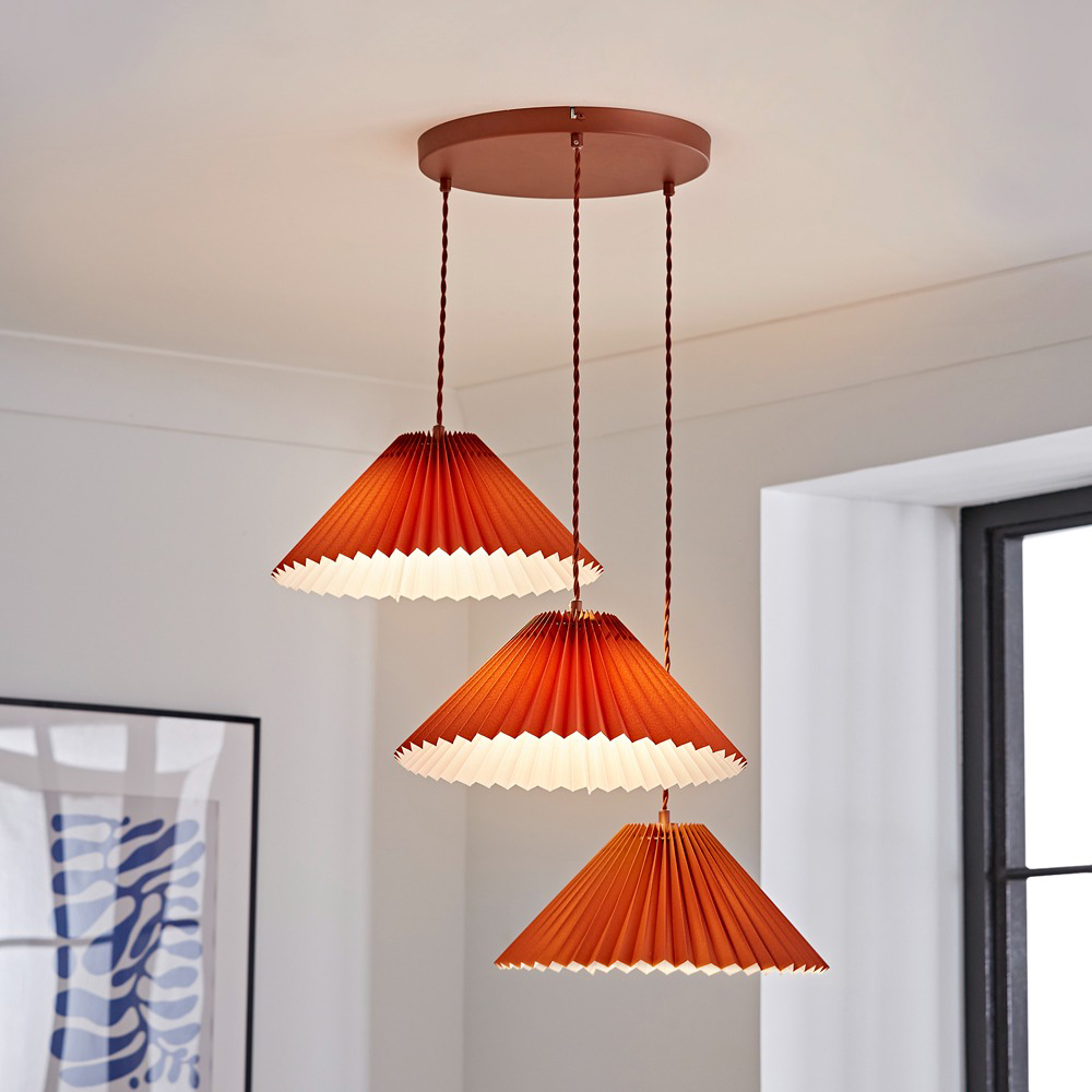 ValueLights Akira 3 Way Burnt Orange Pleated LED Ceiling Pendant Light Image 6