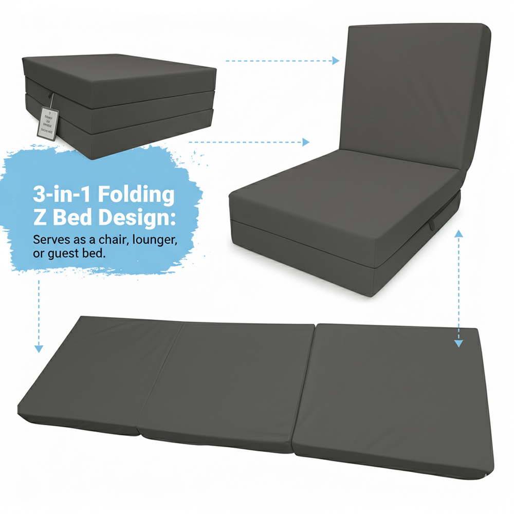 House Of Home Dark Grey Memory Foam Foldable Z Bed Image 3