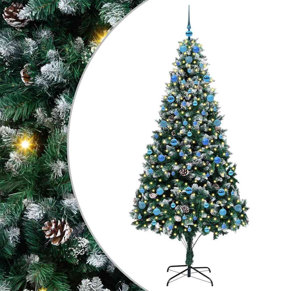 vidaXL Pre-Lit Blue Baubles Green Artificial Christmas Tree 7ft Image 2