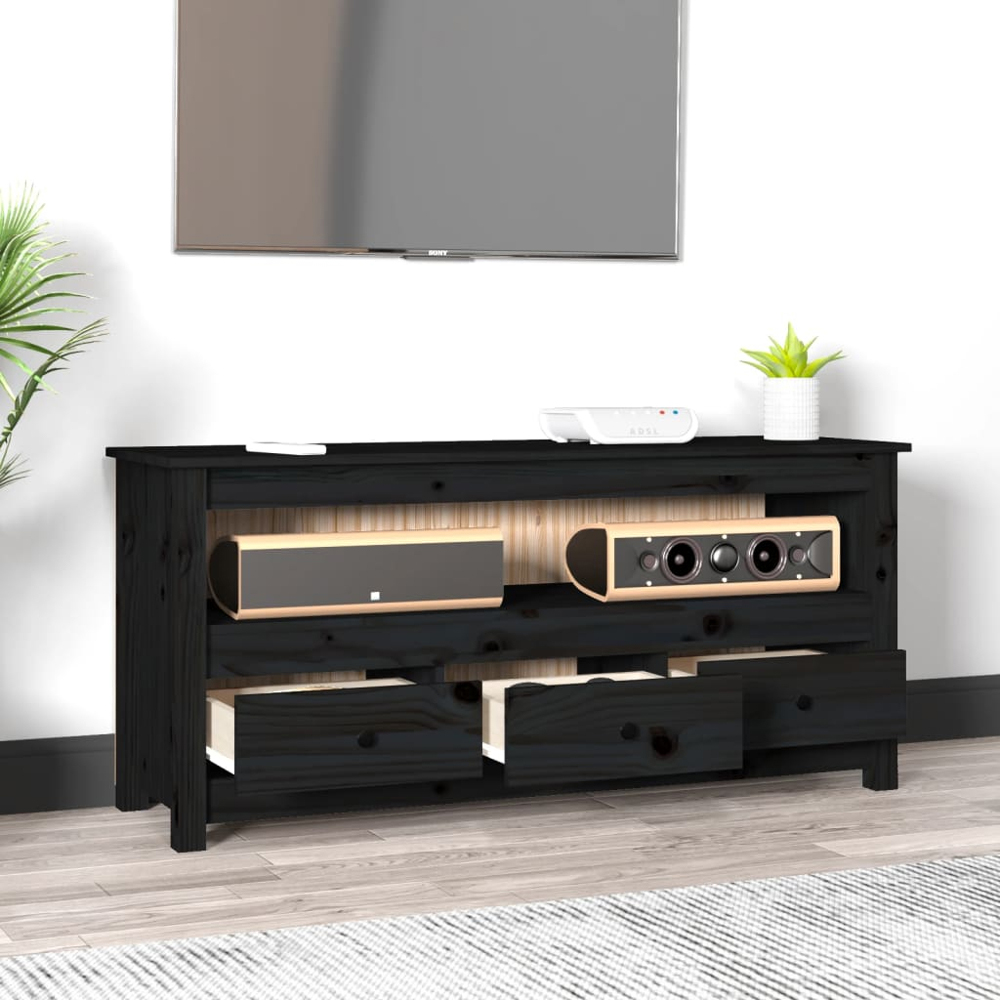 vidaXL 3 Drawer Single Shelf Black Solid Pine Wood TV Cabinet Image 8