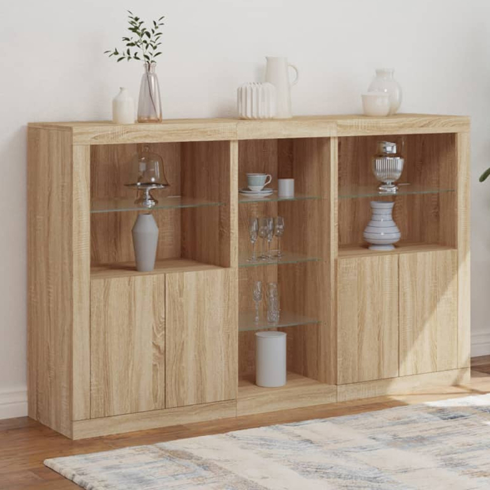 vidaXL 4 Door 8 Shelf Sonoma Oak Sideboard with LED Lights Image 1