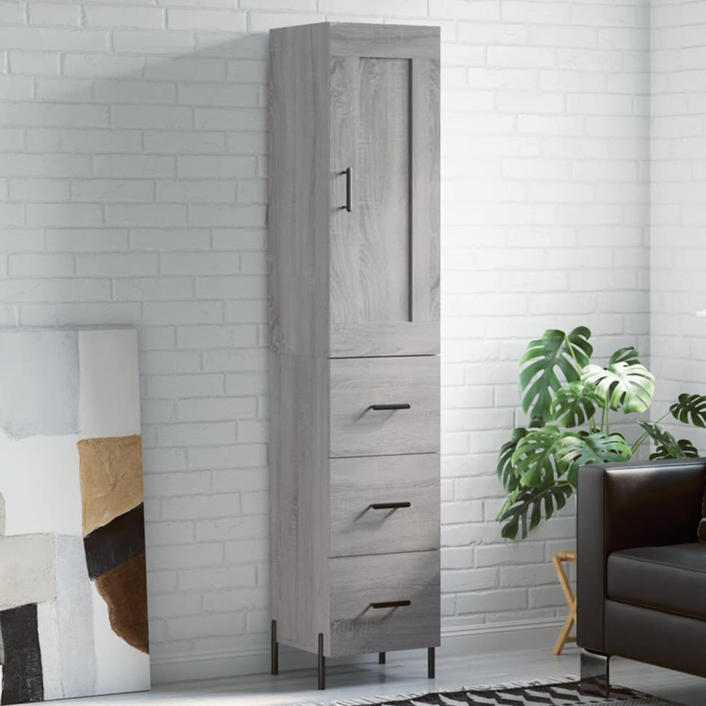 vidaXL Single Door 3 Drawer Grey Sonoma Highboard Image 1