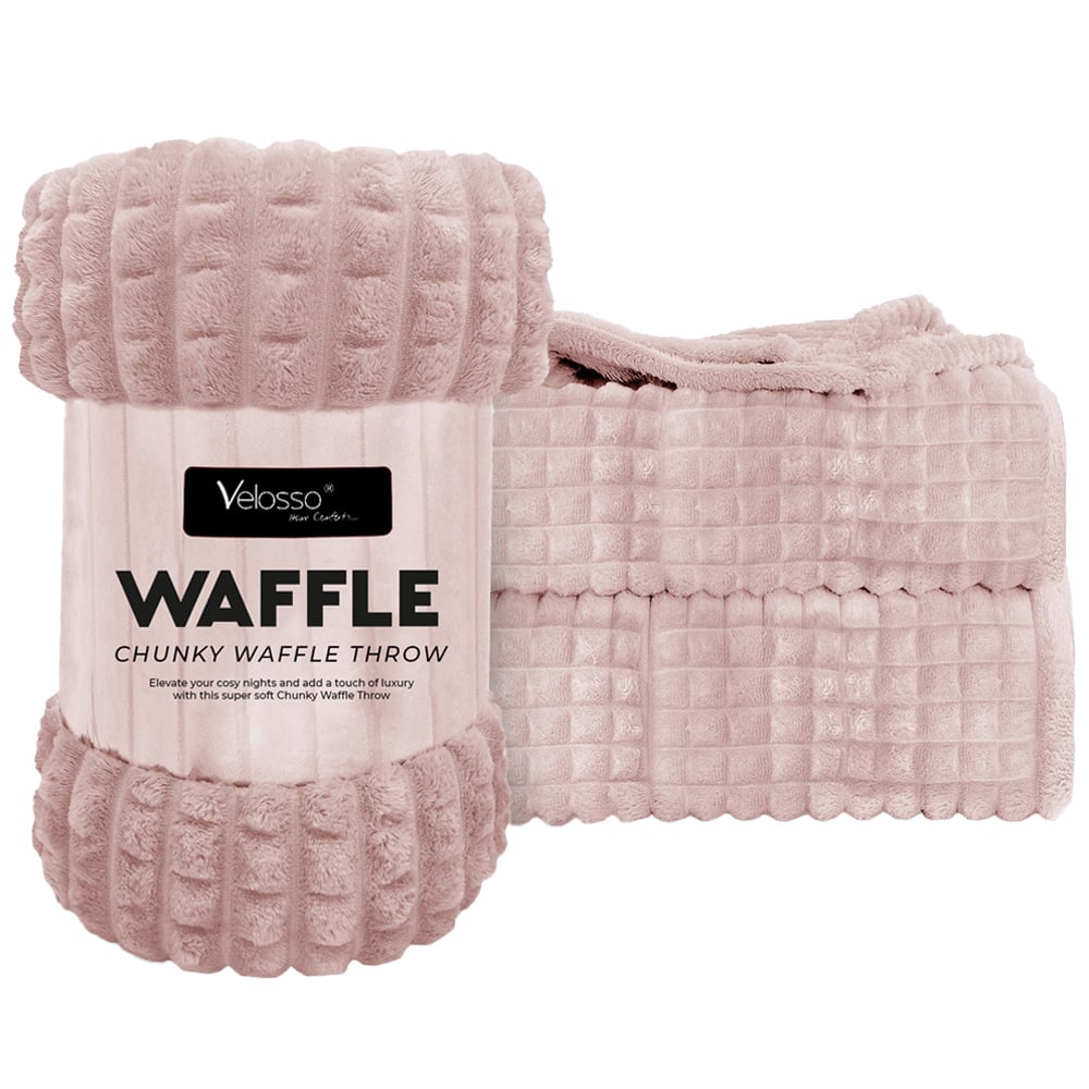 Velosso Blush Waffle Plush Throw 127 x 152cm Image 1