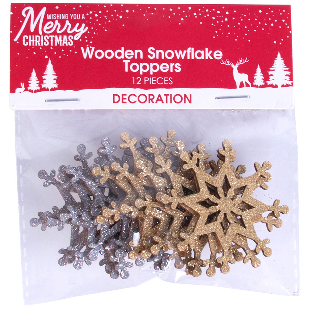 Wooden Snowflake Toppers - Gold and Silver Image