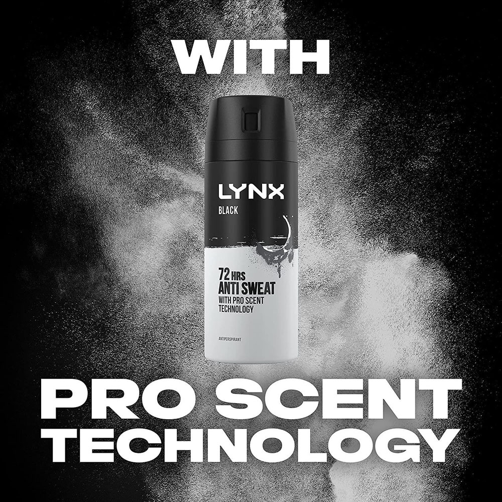 Lynx Black Frozen Pear and Cedarwood 72H Protection Anti-Perspirant Deodorant Spray 150ml 6 Pack Image 7
