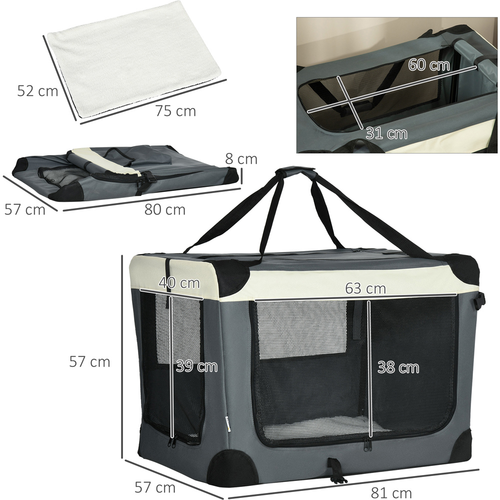 PawHut Grey Foldable Medium Dog Pet Carrier with Cushion Image 6