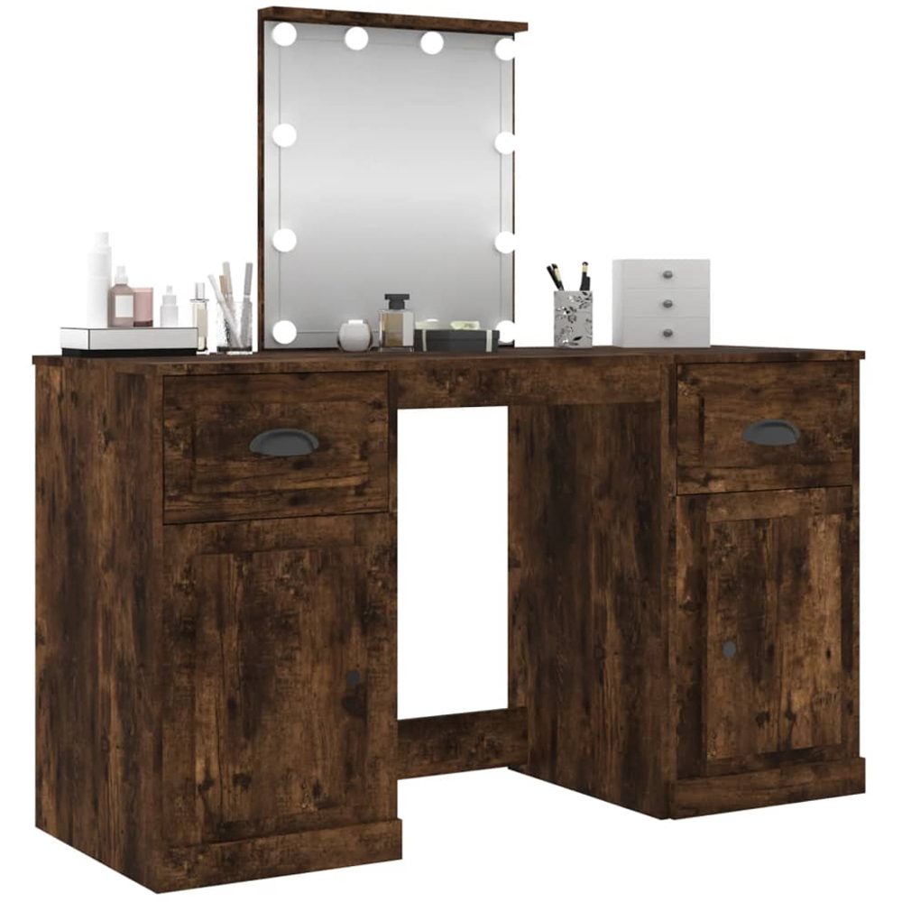 vidaXL 2 Door 2 Drawer Smoked Oak Dressing Table with LED Mirror Image 4