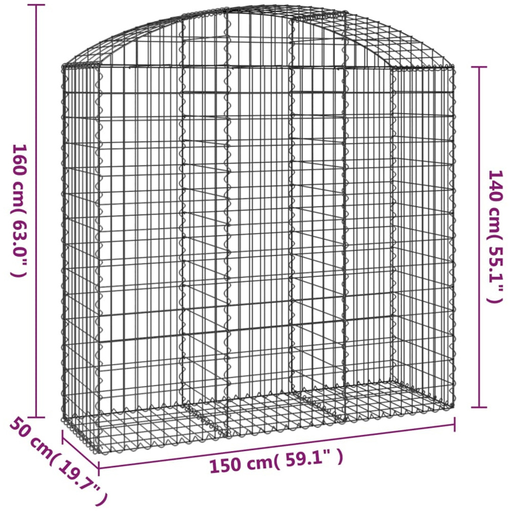 vidaXL Silver Galvanised Iron Gabion Basket 150 x 50 x 140/160cm Image 4