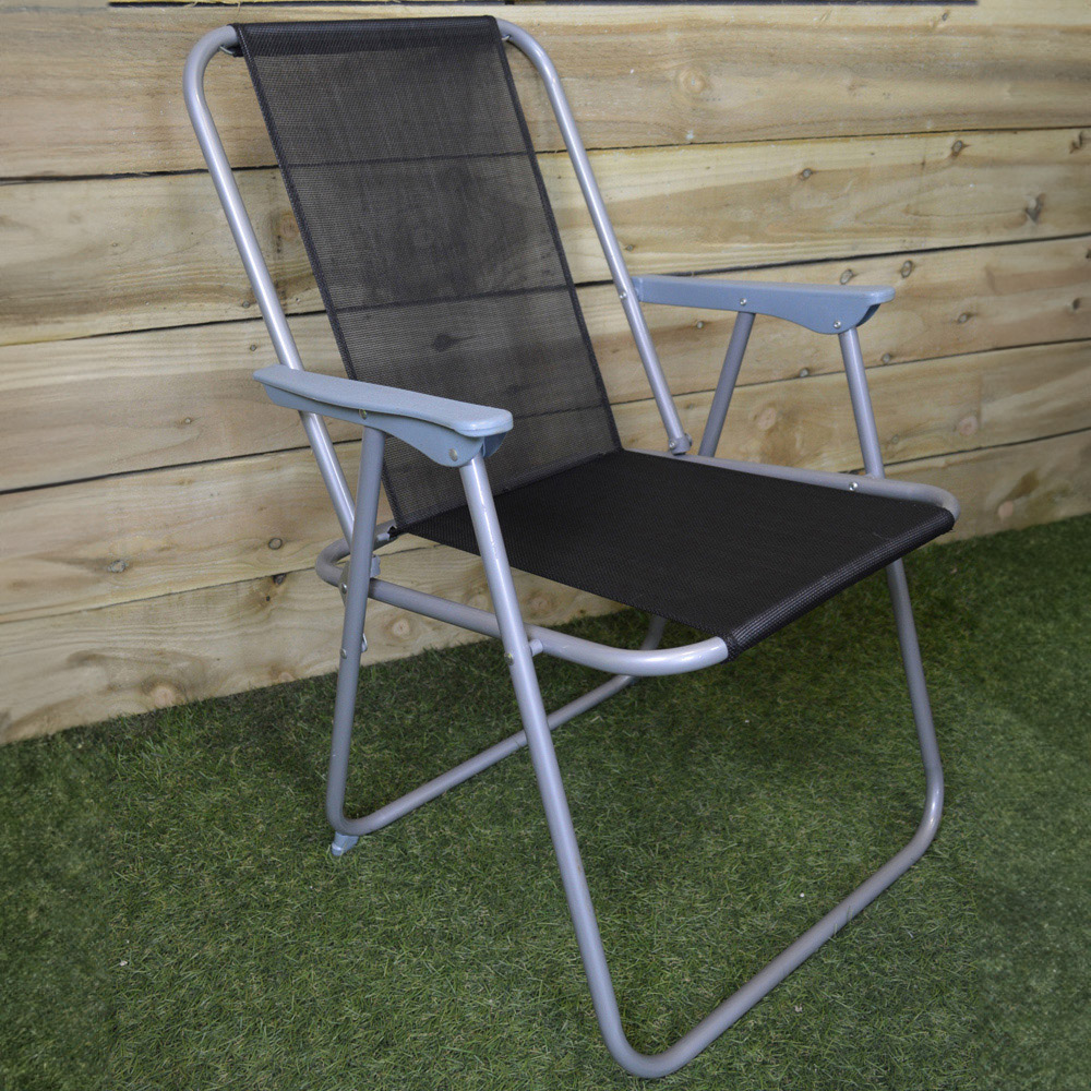 Samuel Alexander Set of 2 Grey and Black Foldable Garden Chair Image 1