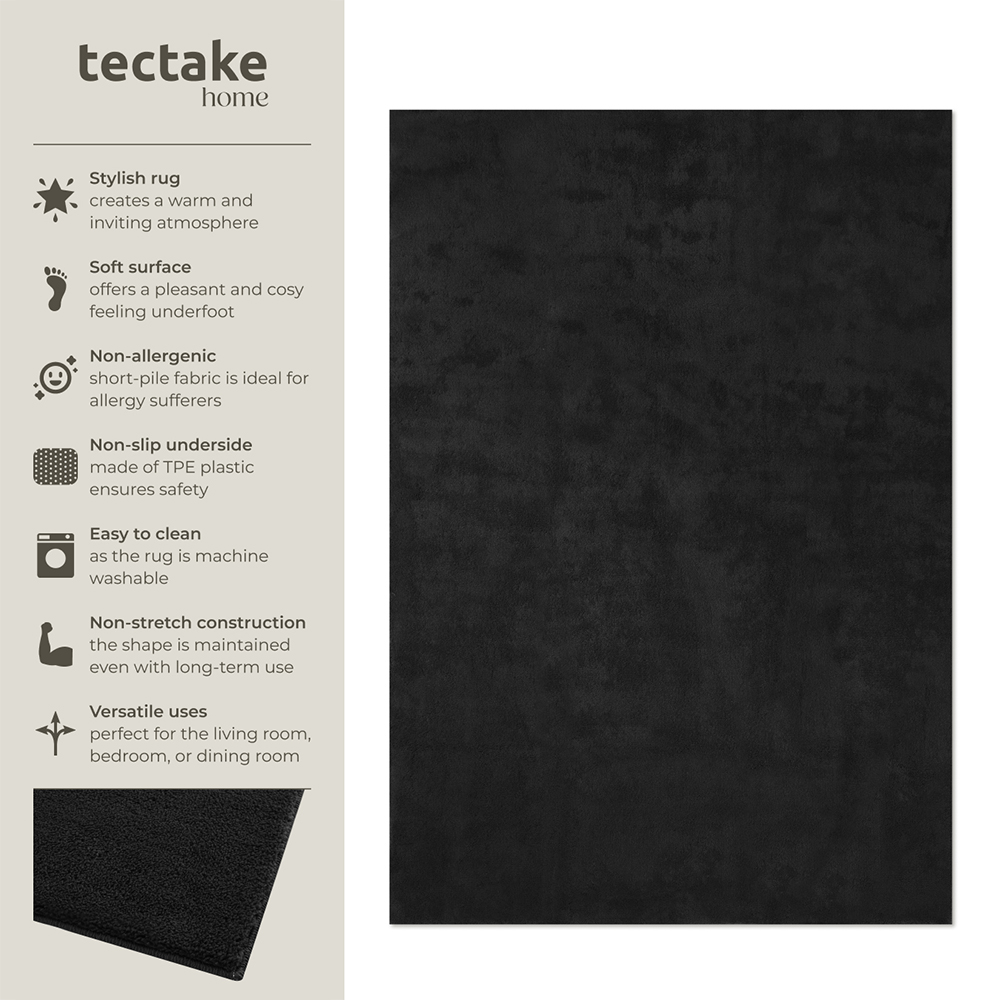 tectake Zonelle Black Short Pile Ultra Soft Rug 290 x 200cm Image 7