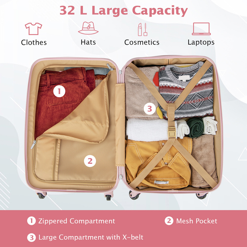 Costway Pink Hardside Suitcase Luggage with Wheels Image 3