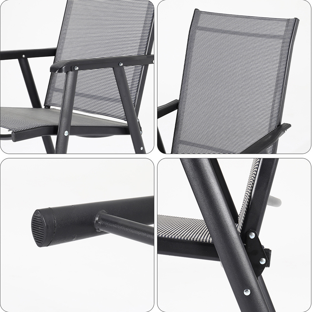 Living and Home Foldable 2 Seater Black Tempered Glass Patio Set Image 4
