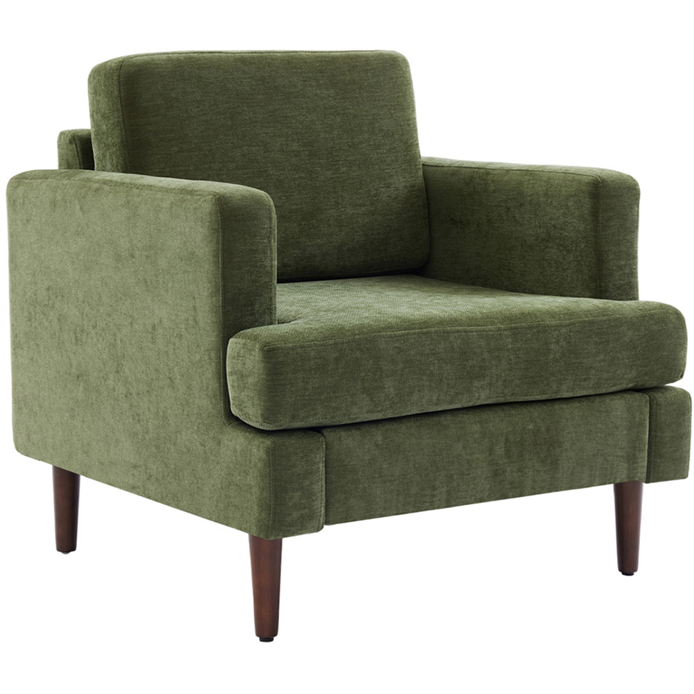 Living and Home Green Linen Mid-Century Armchair Image 2