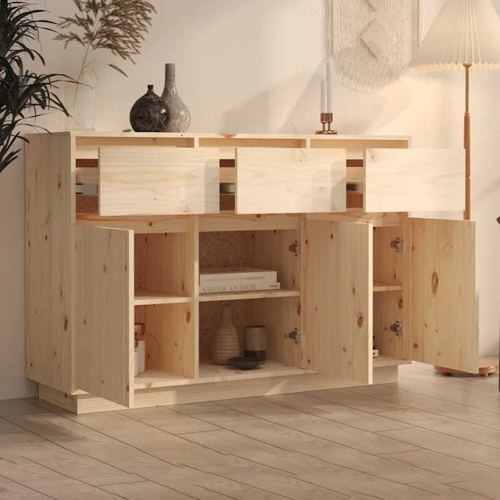 vidaXL 3 Door 3 Drawer Natural Solid Pine Wood Sideboard Image 1