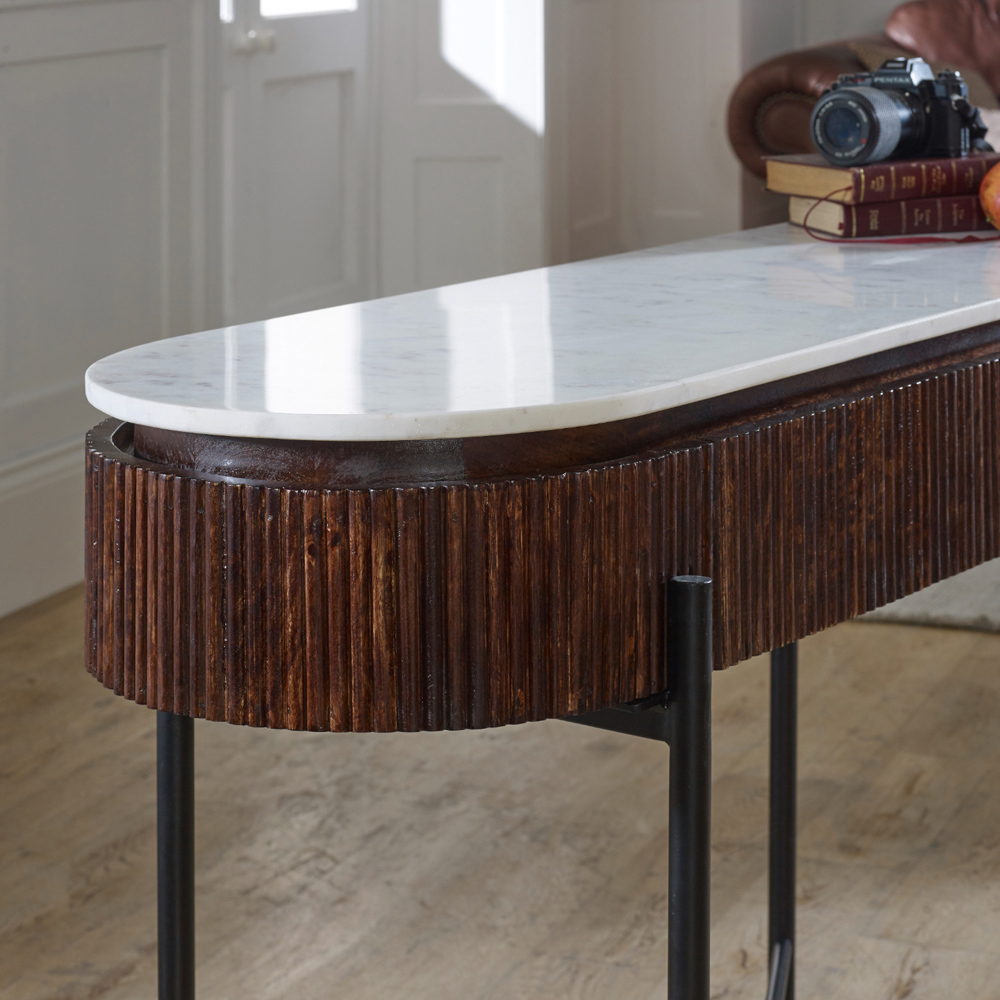 Brooklyn Opal 2 Drawer Marble Top Mango Wood Console Table Image 5