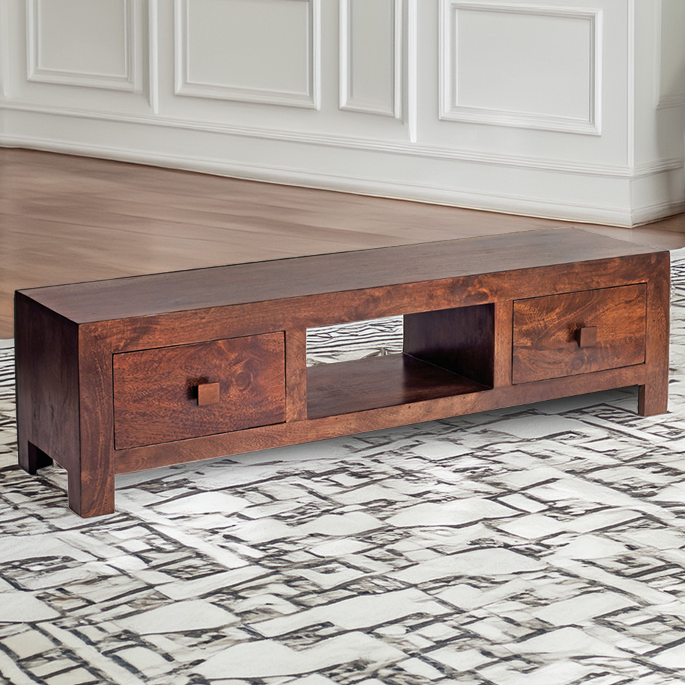 Brooklyn Nihash Toko 2 Drawer Single Shelf Dark Mango Plasma Media Unit Image 1