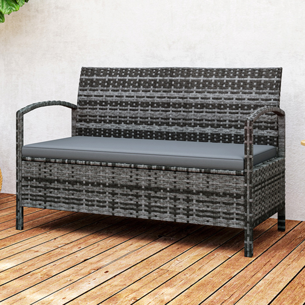 Outsunny 2 Seater Grey Rattan Storage Garden Bench Image 1