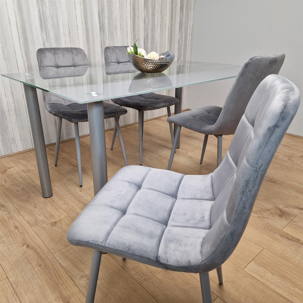 Kosy Koala 4 Seater Grey and Clear Glass Dining Set Image 3