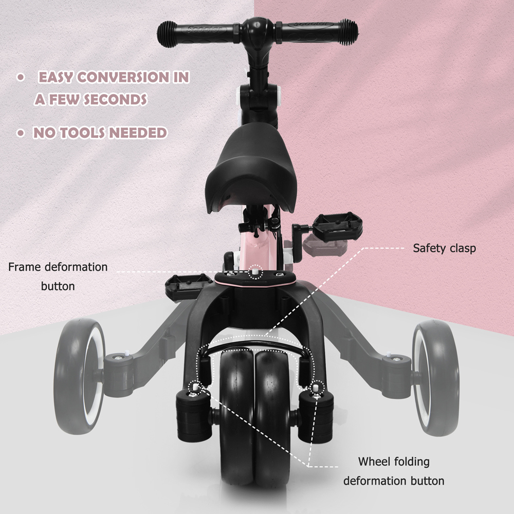 Costway Kids Pink Convertible Balance Bike with Detachable Pedal Image 6