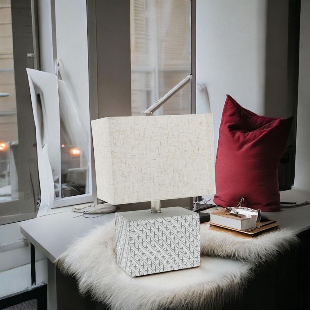 Acacia Home White Shade Grey Ceramic Table Lamp Image 2