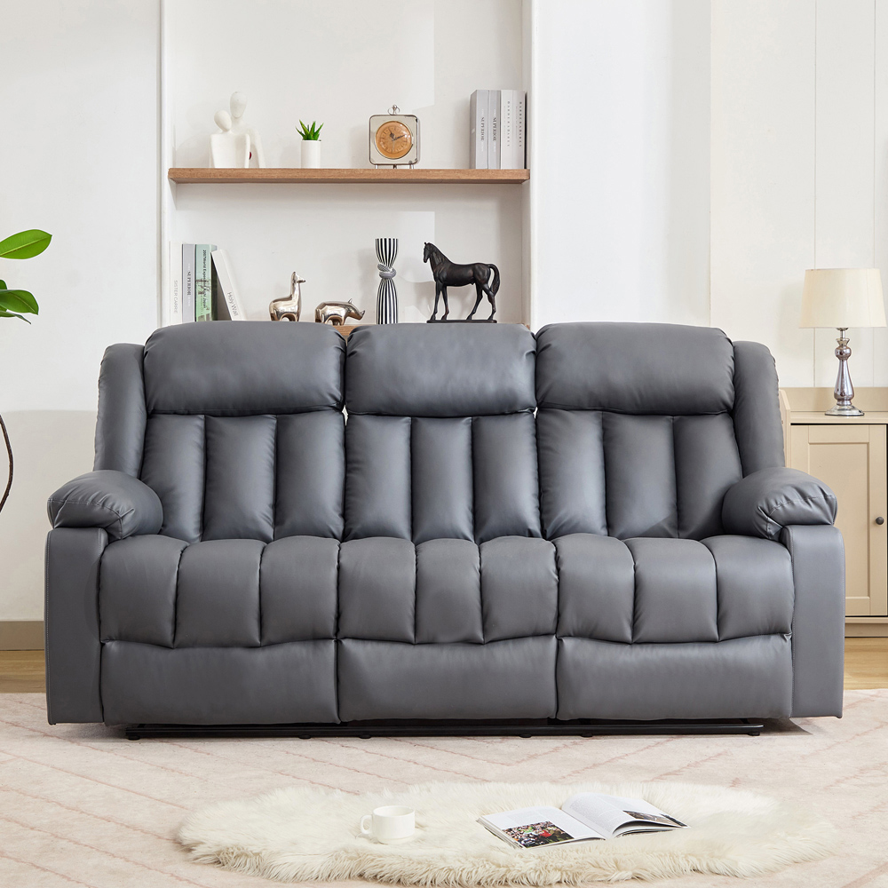 Artemis Home Sheridan 3 Seater Grey Leather Manual Recliner Sofa with Central Console Image 2