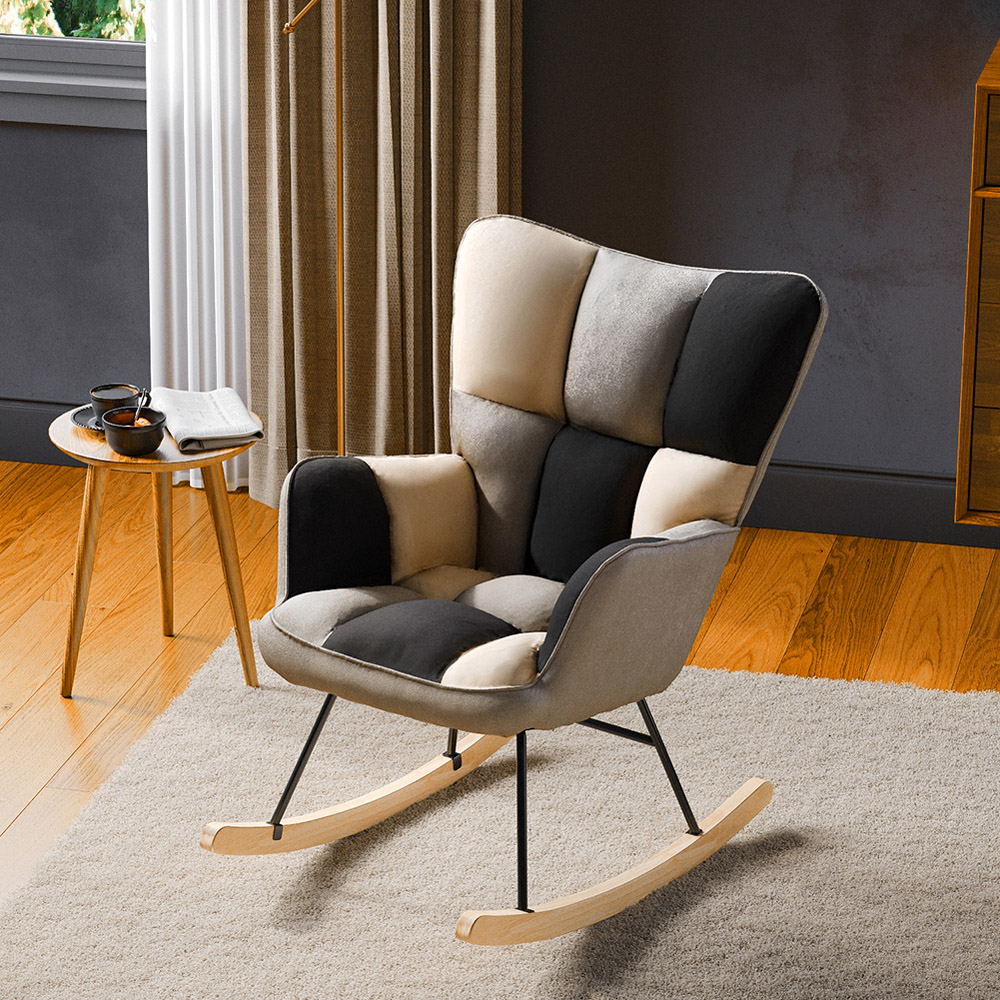 Living and Home Tufted Linen Upholstered Rocking Chair Image 8